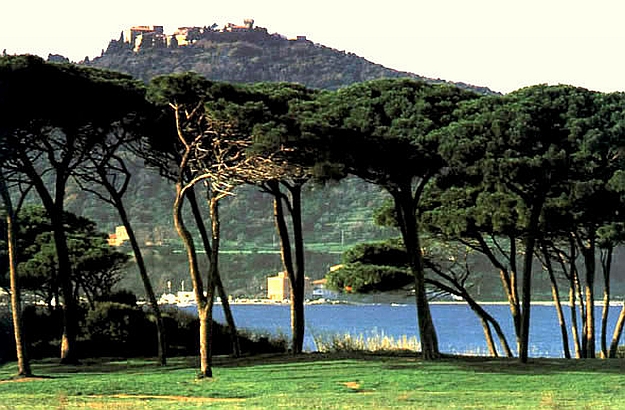 Golf of Baratti and town of Populonia on hilltop